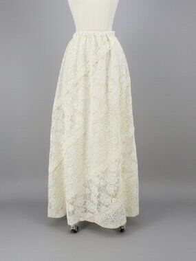 Vintage 70's Antique White Lace Maxi Skirt • One size